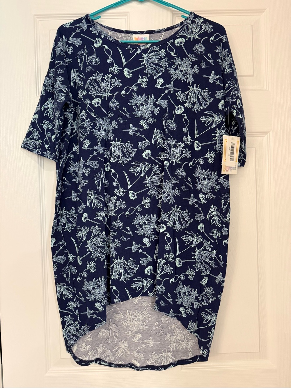 Lularoe Irma - oversized tunic Navy Blue Floral Short-Sleeve Shirt